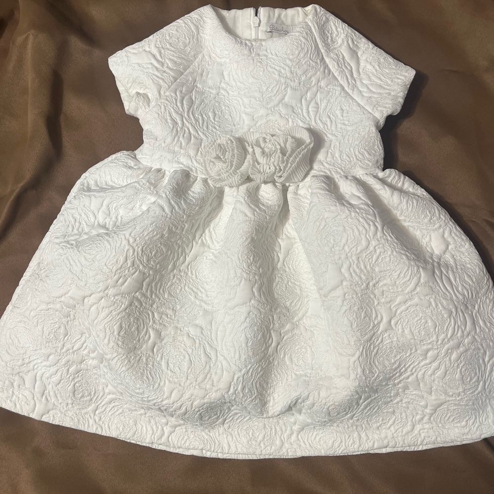 Charming White Textured Kids Dress